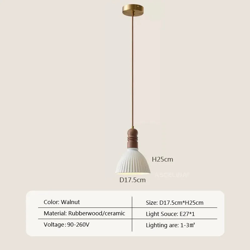 Suspension LED nordique en bois massif et céramique de haute qualité