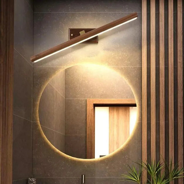 Applique murale Nordique 40cm en bois avec miroir et lampe LED
