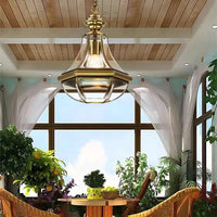 Suspension extérieure Style américain Rustique en cuivre plein Étanche pour Villa Porche Solarium/Couloir/Balcon Pavillon Pavillon Lampe en Laiton