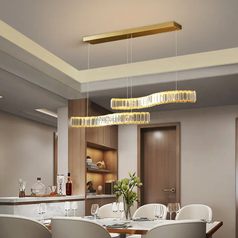 Lustre LED Moderne en Cristal de Luxe en Forme de S - Éclat Brillant