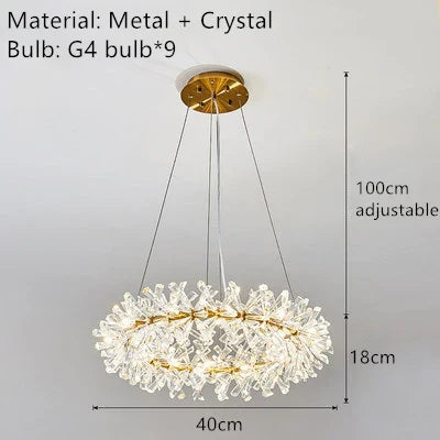 Lustre en cristal Fleur Luminaire de Luxe avec Anneaux Ronds - Collection Élégance Cristalline