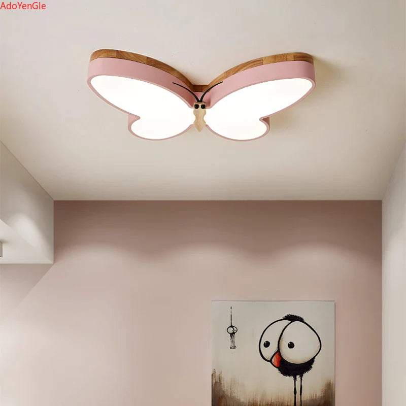 Plafonnier LED modernes en bois pour chambre d'enfants - Papillon mignon