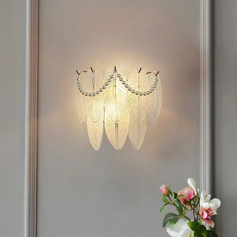 Applique Murale LED Design en Verre - Collection Perle Plume Feuille Coquille Soleil Fleur