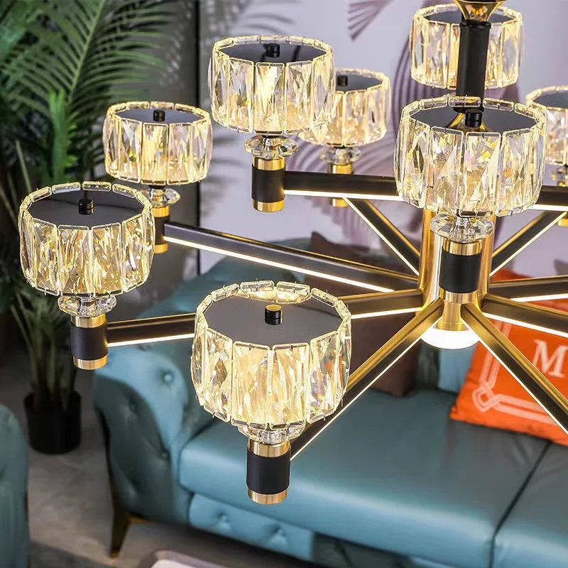 Lustre Nordique Luxe en Cristal Or et Noir