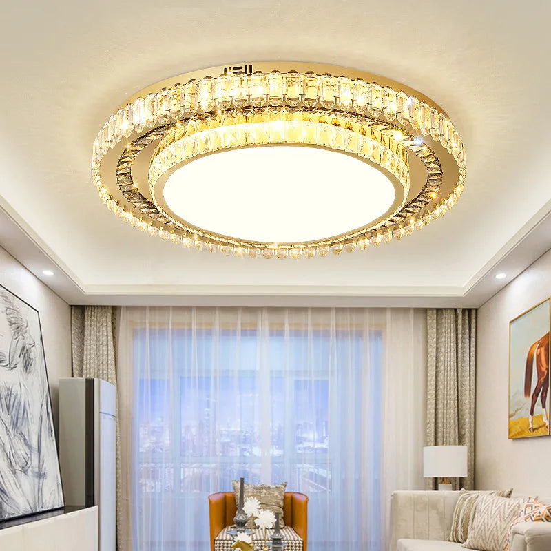 Lustre de Luxe Moderne en Verre de Cristal LED Rond - Collection Prestige