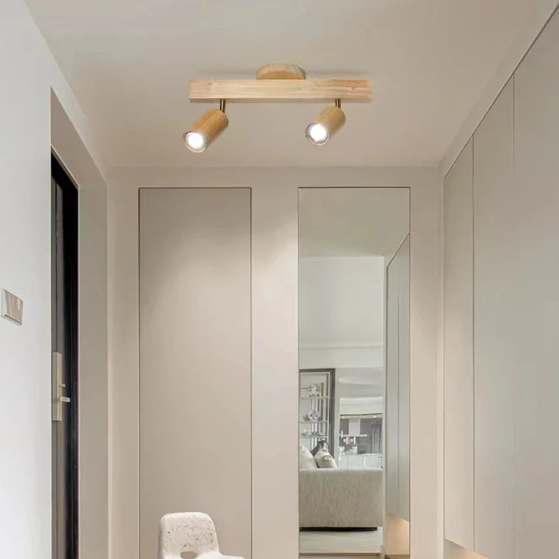 Plafonnier LED Horizon en bois avec projecteur sur rail