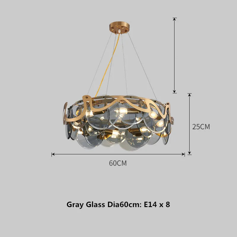Suspension élégante en verre et métal doré E14