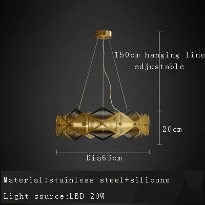 Lustre post-moderne en acier inoxydable avec lampe LED minimalist italienne.