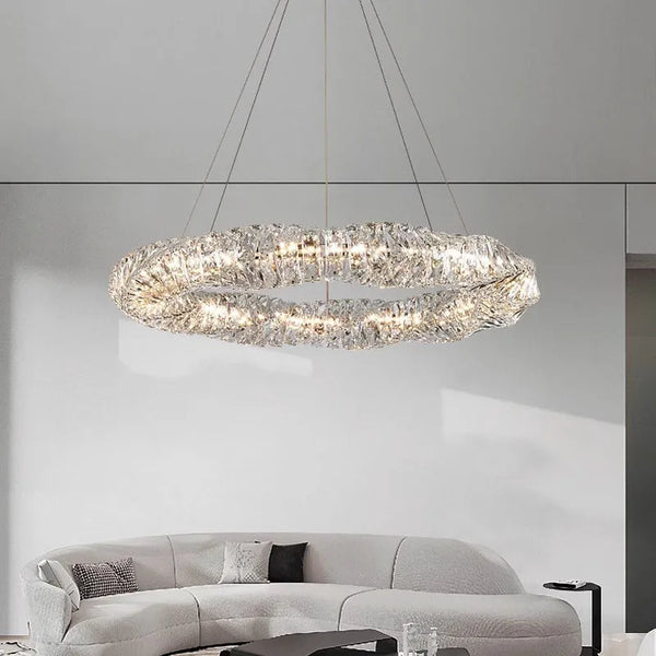 Lustre Or Dimmable avec anneau de lumière LED en cristal pour maison moderne de luxe