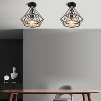 Plafonnier rétro en métal pour intérieur d'allée, avec cage en fer et corde de chanvre
