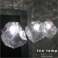 Suspension Luxe en Cristal de Glace Transparent pour Restaurants en Pierre de Verre Clair avec Cordon LED