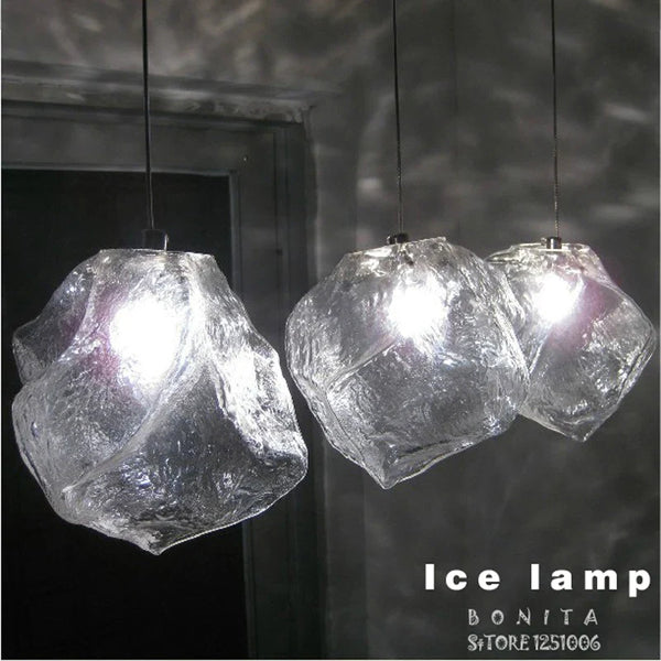 Suspension Luxe en Cristal de Glace Transparent pour Restaurants en Pierre de Verre Clair avec Cordon LED