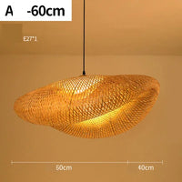 Suspension LED en rotin artisanale ronde, chapeau de paille en bambou style vintage pastoral