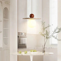 Lustre rond en pierre et bois avec cordon réglable - Livraison directe assurée