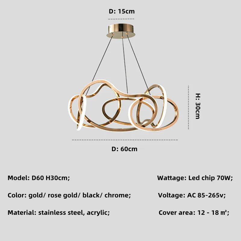 Lustre de luxe en cristal avec anneaux LED modernes - Élégance Brillante