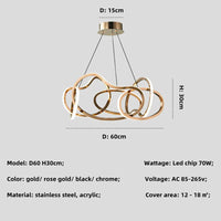 Lustre de luxe en cristal avec anneaux LED modernes - Élégance Brillante