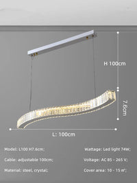 Lustre moderne en acier avec cristaux et lumières LED suspendues - Luxe Éclatant