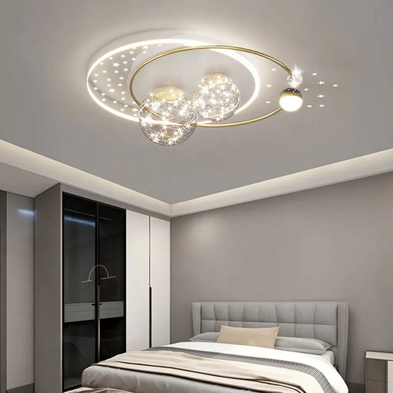 Lustre Étoilé Nordique Moderne Acrylique Or/Noir à LEDs pour Chambre et Salon