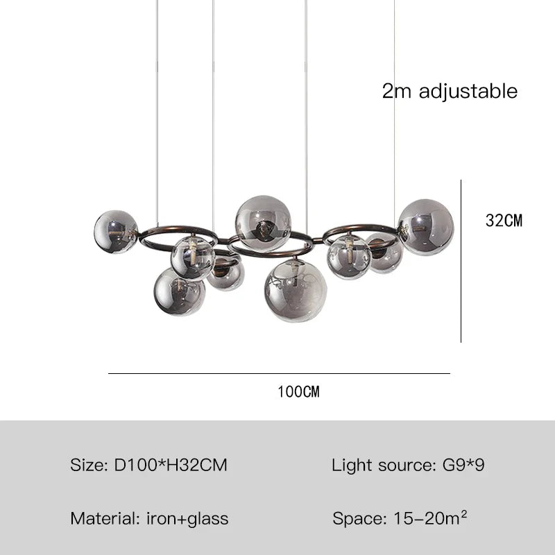 Lustre de verre et métal en boule et barre design