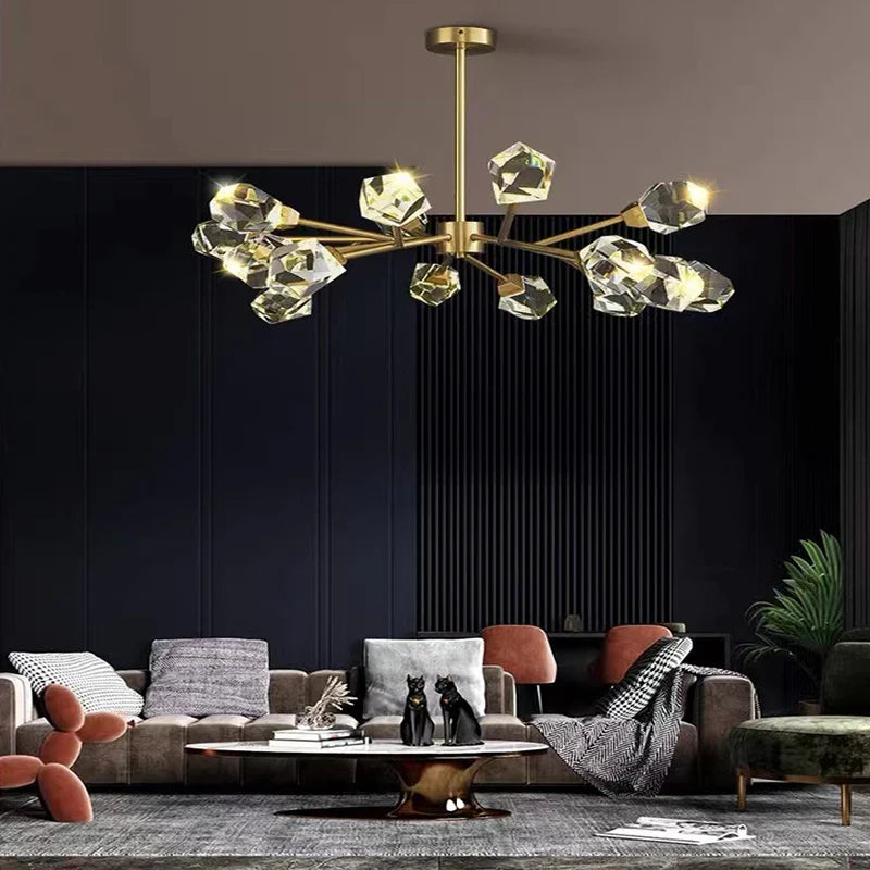 Lustre de Luxe en Laiton Diamant Cristal LED Moderne