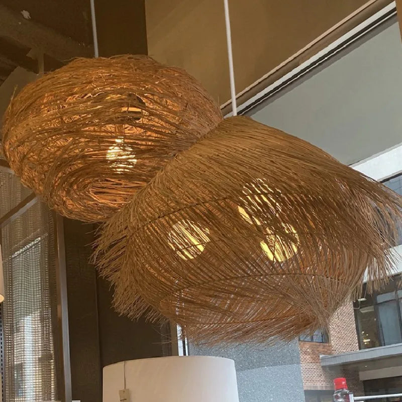 Suspension lumineuse Japonais Wasabi en Rotin avec Led pour Salle à Manger