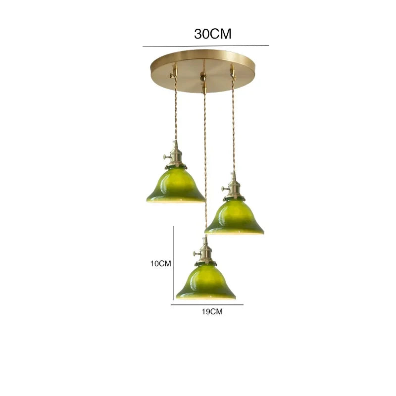 Suspension Vintage Américaine en Cuivre Bois Verre Edison