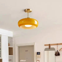 Lustre Antique en Verre et Laiton Orange Medieval