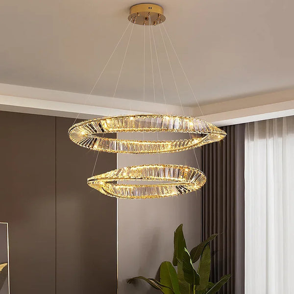 Lustre LED Moderne en Cristal K9 avec Anneau Irrégulier - Collection Élégance Cristalline