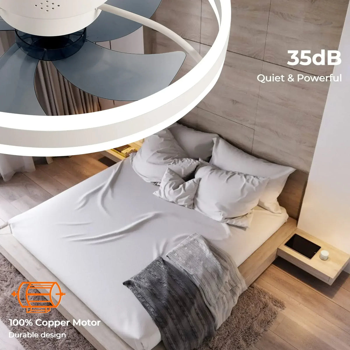 Ventilateur de plafond LED moderne avec télécommande et 6 vitesses