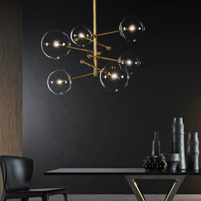 Lustre en verre noir et or LED moderne pour le salon et la chambre