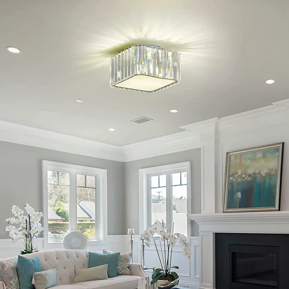 Lustre de plafond en cristal carré moderne et luxueux pour salon et chambre