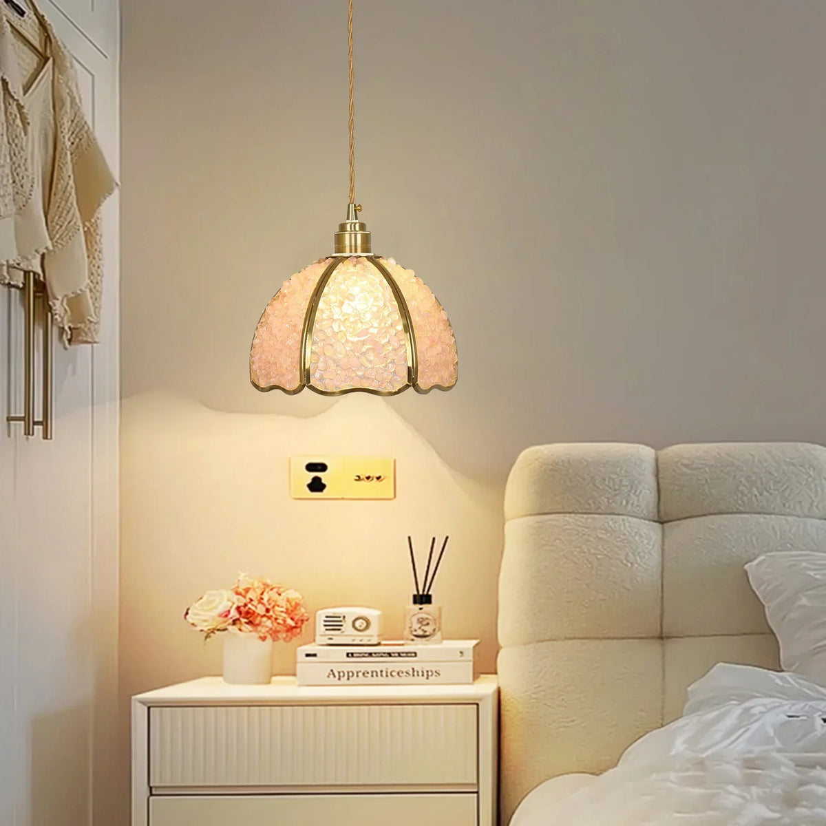 Suspension de luxe en cuivre et cristal naturel à LED