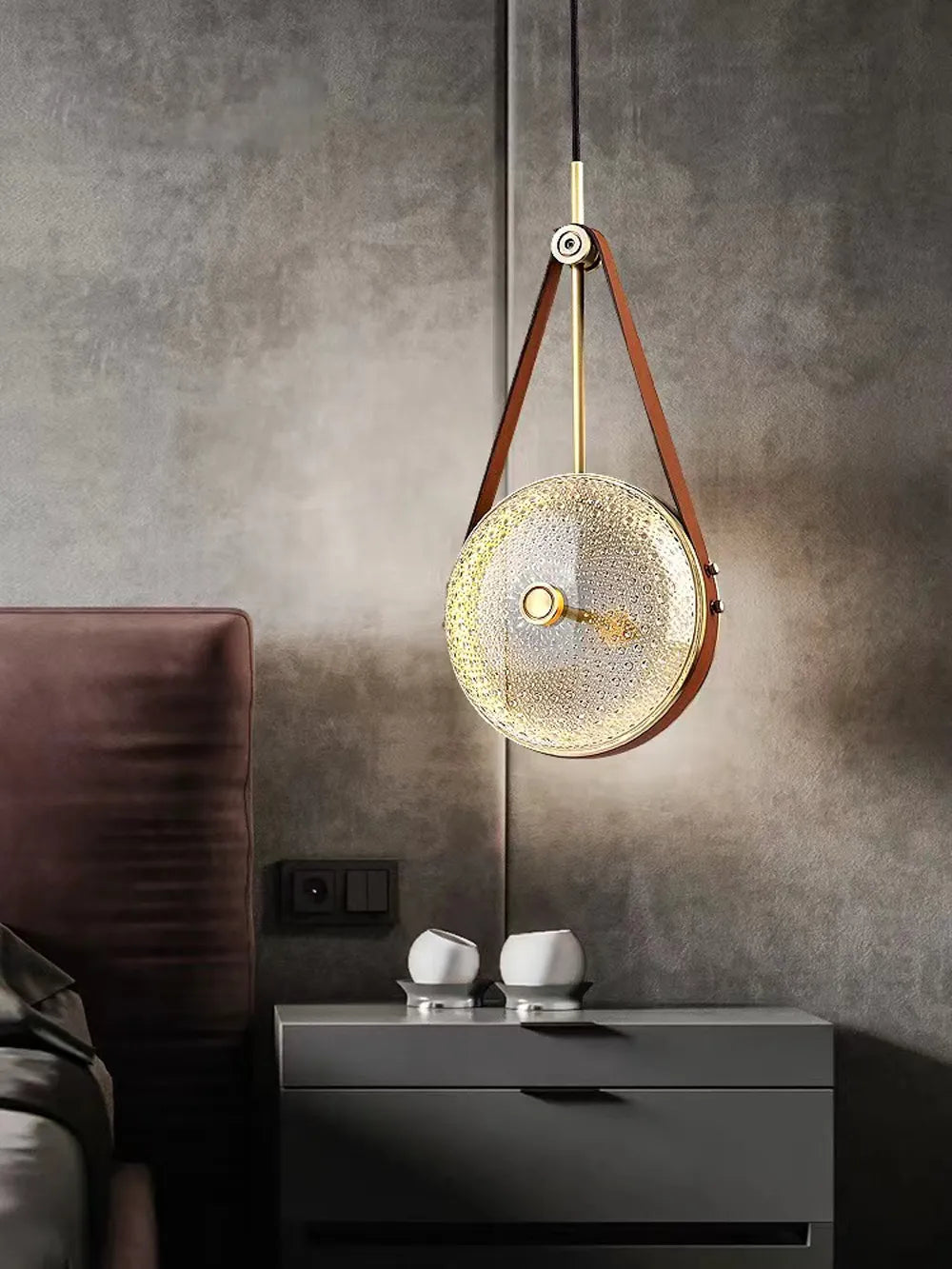 Lustre LED en Cuir et Verre