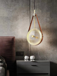 Lustre LED en Cuir et Verre