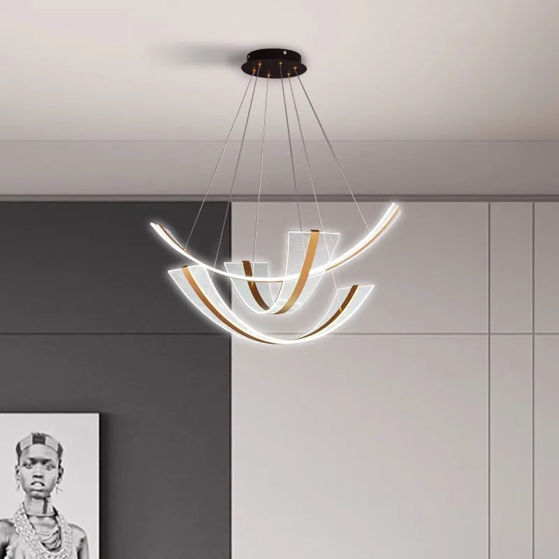 Lustre design contemporain pour salle à manger avec éclairage intérieur LED décoratif