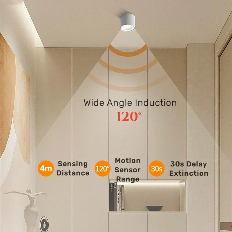 Spot détecteur de mouvement LED 12W - Surface monté - Anti-éblouissement - Smart - Escalier, Chambre, Maison