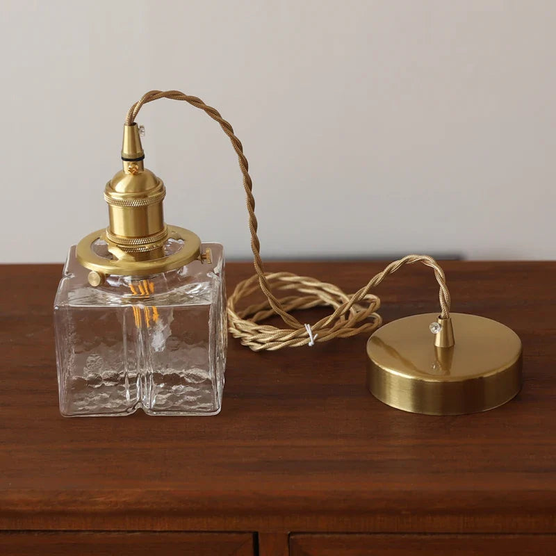 Suspension japonaise vintage en verre et laiton LED