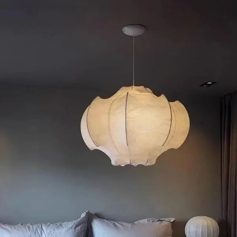 Lustre Nordique en Soie Japonaise Wabi Sabi avec Éclairage LED