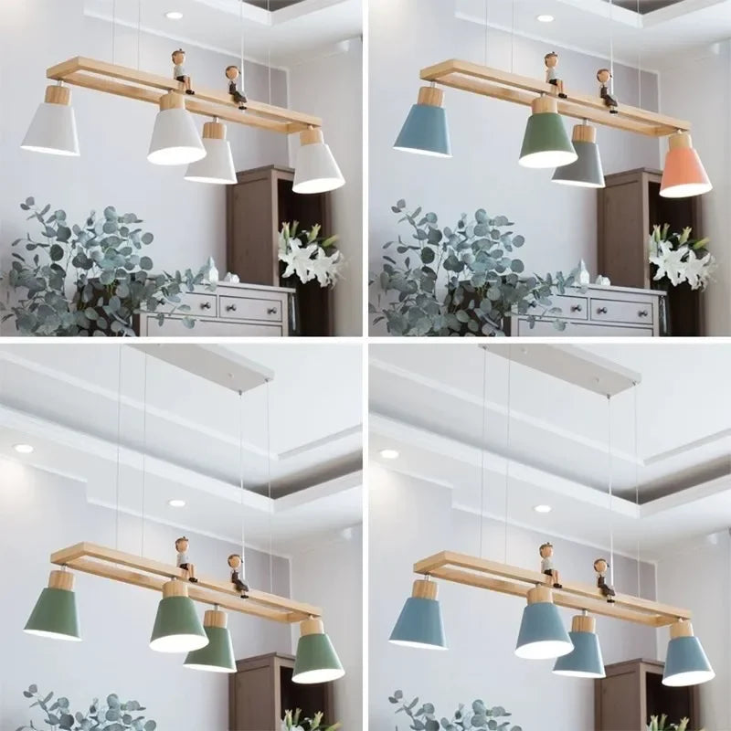 Suspension en fer nordique minimaliste en bois Macaron - Édition Scandinave