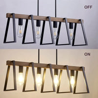 Lustre Américain Vintage Industriel 4 têtes Fer Art Imitation Bois Grain - Idéal pour Restaurant, Cuisine, Café, Bar et Comptoir
