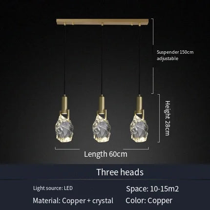 Suspension design nordique "Ice Crystal" en cristal et cuivre pour bar ou table