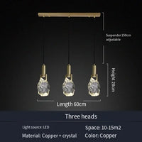 Suspension design nordique "Ice Crystal" en cristal et cuivre pour bar ou table