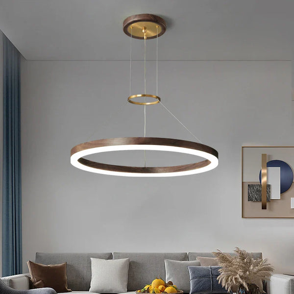 Lustre en Bois Massif et Led Moderne - Noyer Noir - Décoration Maison