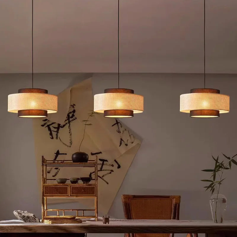 Suspension Design Bambou Rotin avec LED.