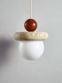 Suspension Led Style crème médiévale Memphis - Petite pierre claire et bois