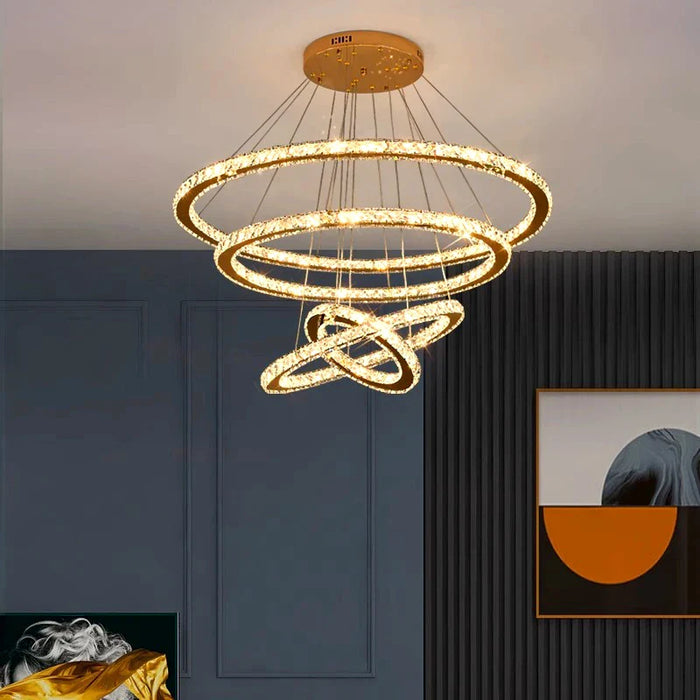 Lustre Moderne en Cristal avec Éclairage LED Intérieur Suspendu