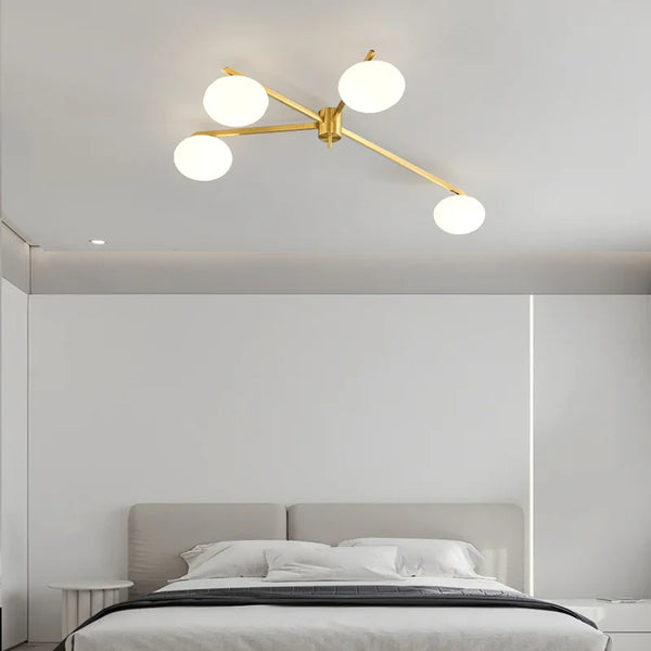 Galet Crème Suspension Luminaire LED en Verre Français Cuivre - Édition Luxe