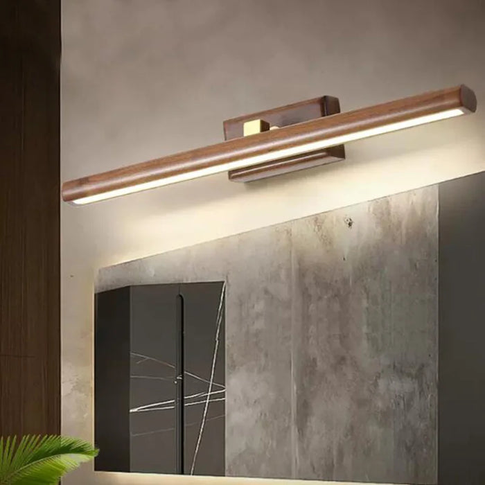 Applique murale Nordique 40cm en bois avec miroir et lampe LED