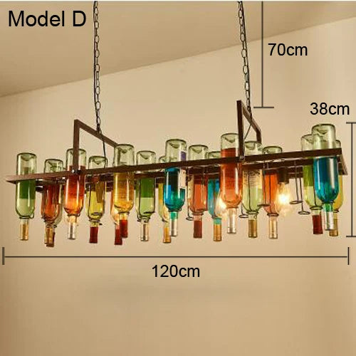 Lustre Bouteille de vin en verre E27 LED Vintage américain rétro industriel Bar créatif café Restaurant éclairage de style Loft