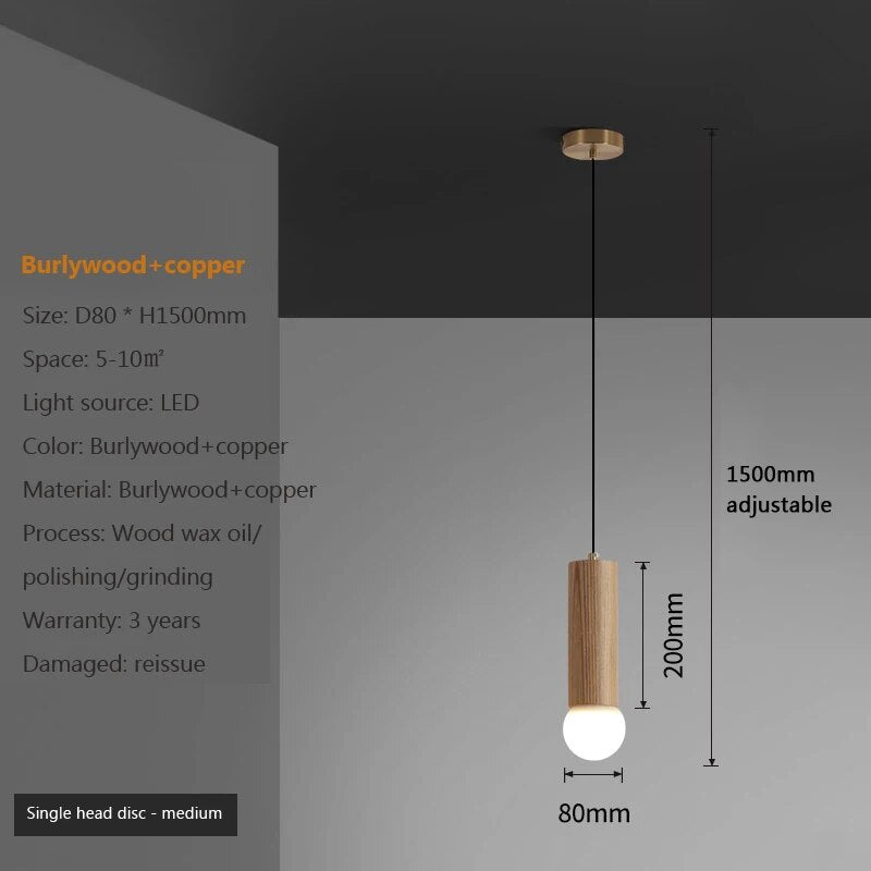 Lustre Chinois en Noyer avec Barre de Suspension